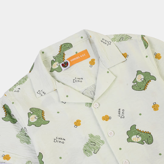 Boys Linen Viscose Nightwear Little Dino - Light Green