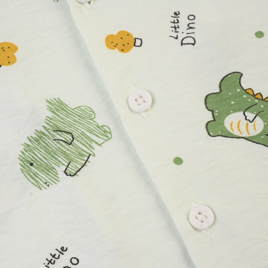 Boys Linen Viscose Nightwear Little Dino - Light Green