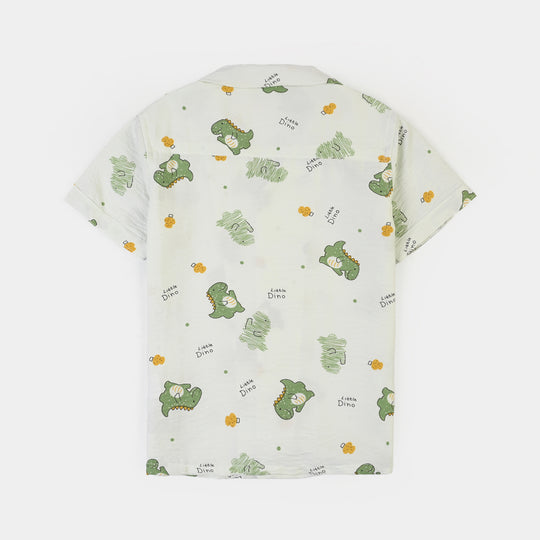 Boys Linen Viscose Nightwear Little Dino - Light Green