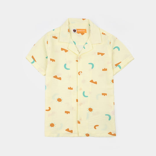 Boys Linen Viscose Nightwear-Shapes-Off.White