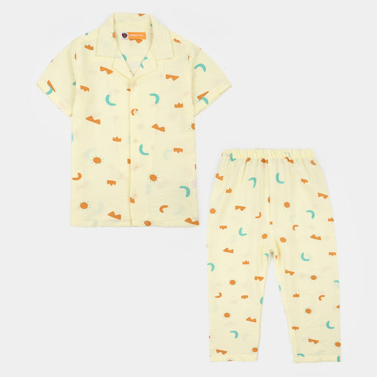 Boys Linen Viscose Nightwear-Shapes-Off.White
