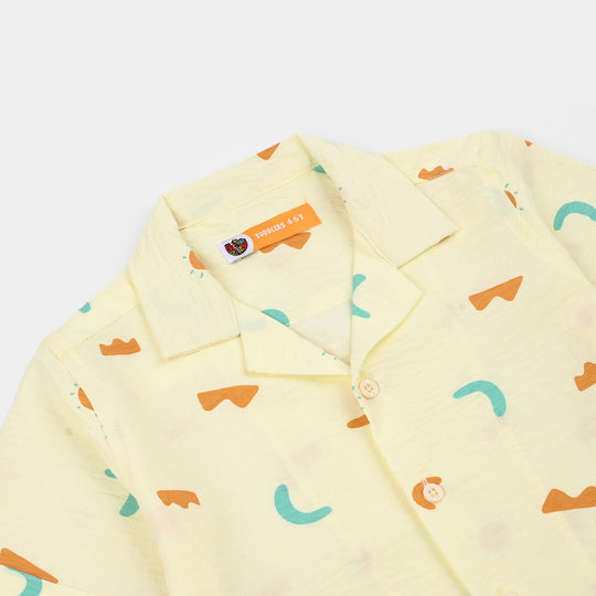 Boys Linen Viscose Nightwear-Shapes-Off.White