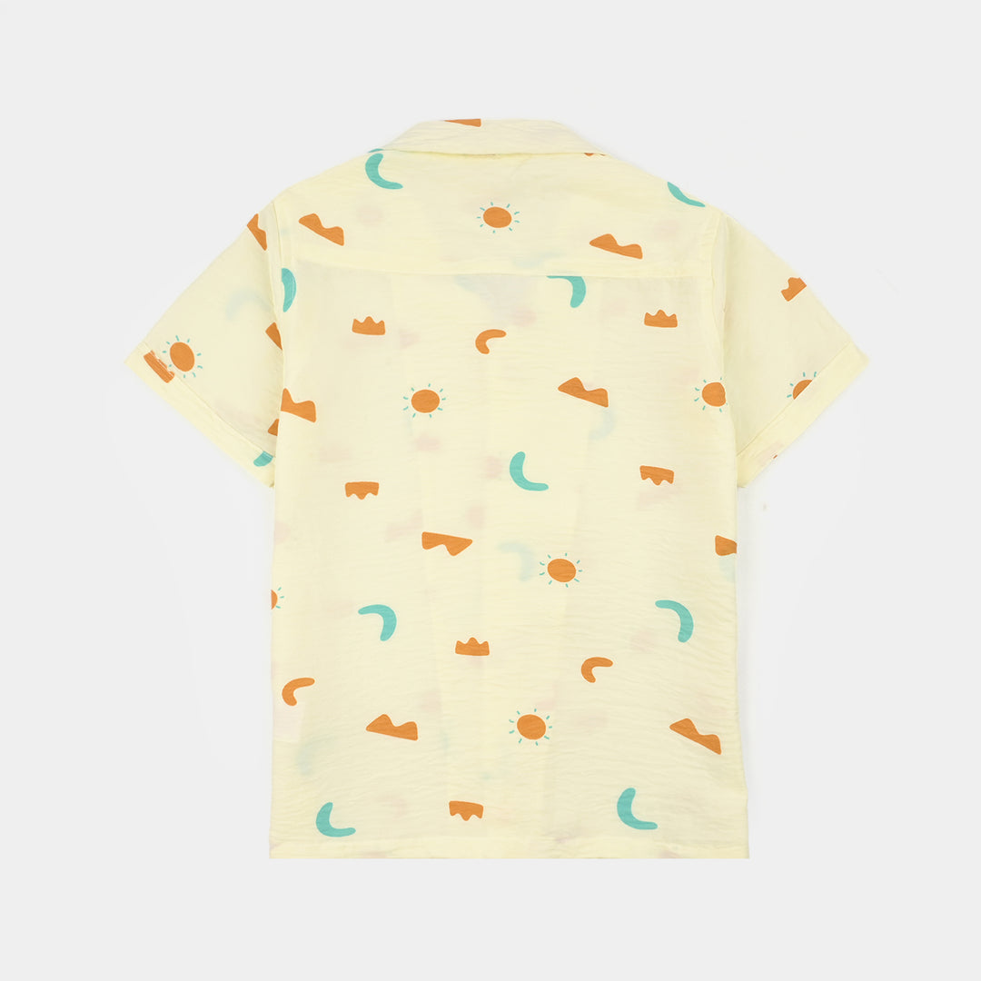 Boys Linen Viscose Nightwear-Shapes-Off.White