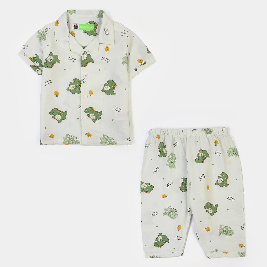 Infant Boys Linen Viscose Nightwear Little Dino - Light Green
