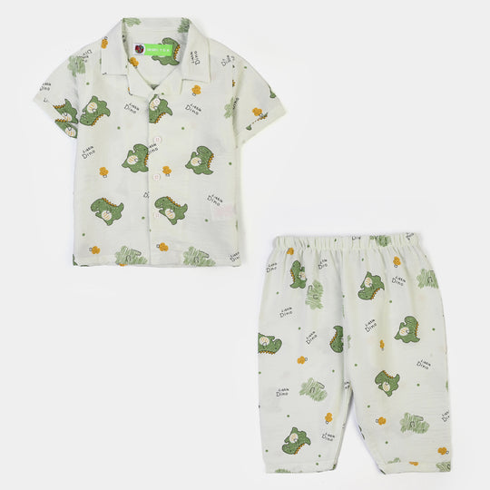 Infant Boys Linen Viscose Nightwear Little Dino - Light Green
