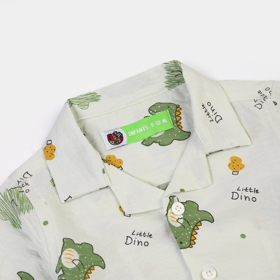 Infant Boys Linen Viscose Nightwear Little Dino - Light Green