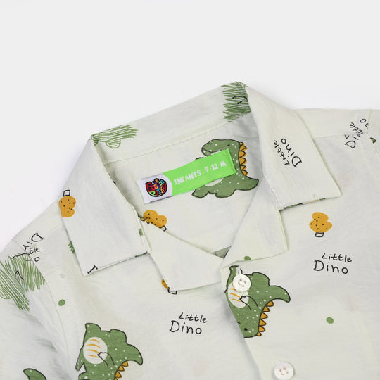 Infant Boys Linen Viscose Nightwear Little Dino - Light Green