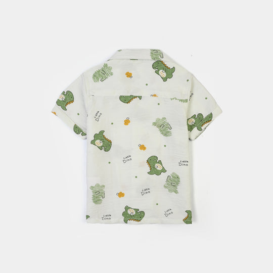 Infant Boys Linen Viscose Nightwear Little Dino - Light Green