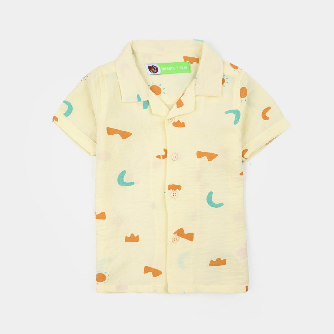 Infant Boys Linen Viscose Nightwear-Shapes-Off.White