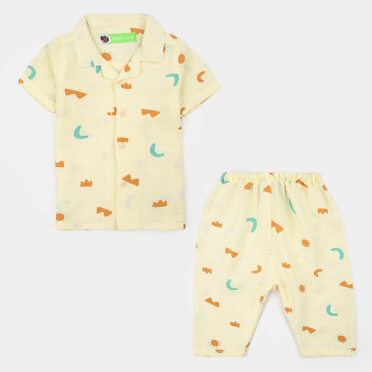 Infant Boys Linen Viscose Nightwear-Shapes-Off.White