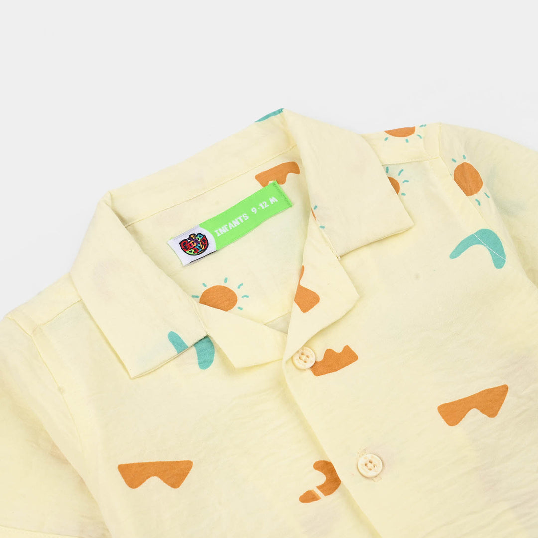 Infant Boys Linen Viscose Nightwear-Shapes-Off.White