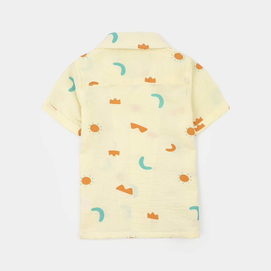 Infant Boys Linen Viscose Nightwear-Shapes-Off.White