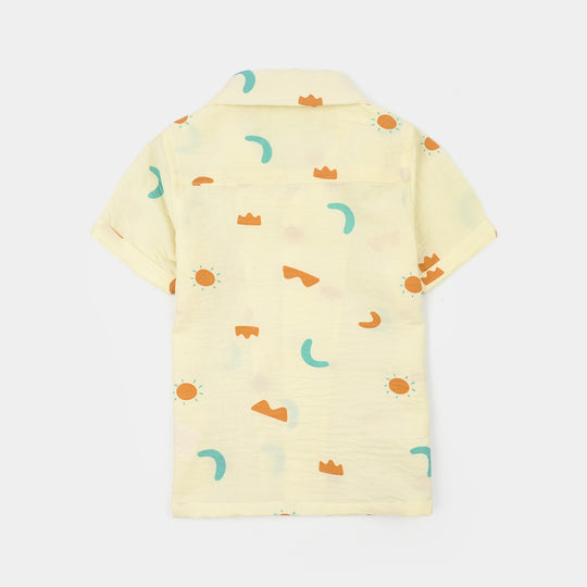 Infant Boys Linen Viscose Nightwear-Shapes-Off.White