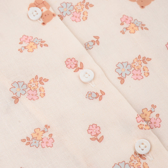 Girls Linen Viscose Nightwear-Teddy Flora-Cream