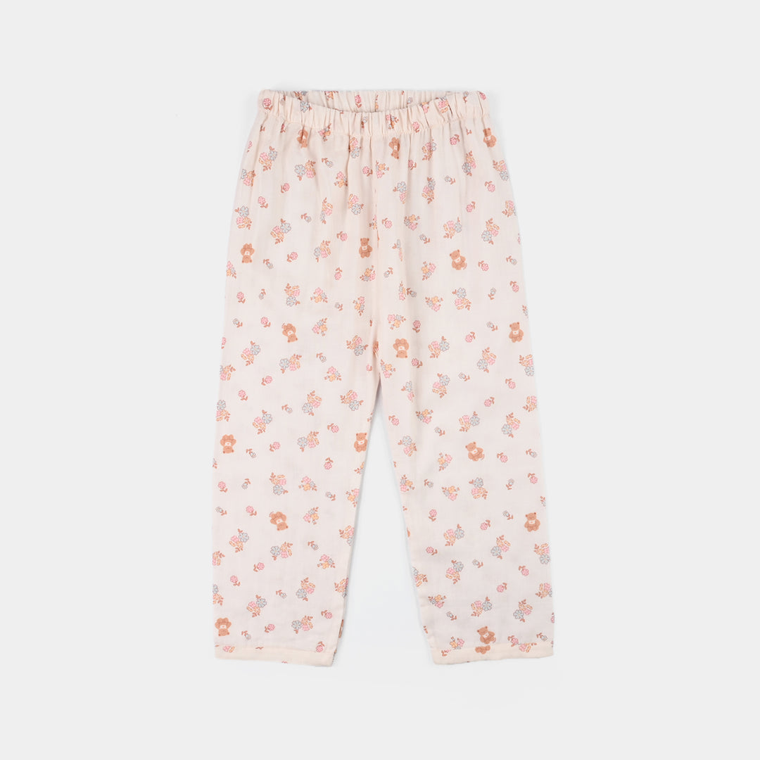 Girls Linen Viscose Nightwear-Teddy Flora-Cream