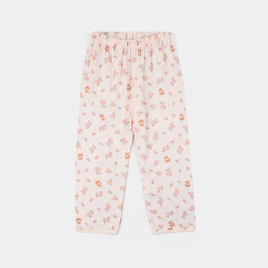 Girls Linen Viscose Nightwear-Teddy Flora-Cream