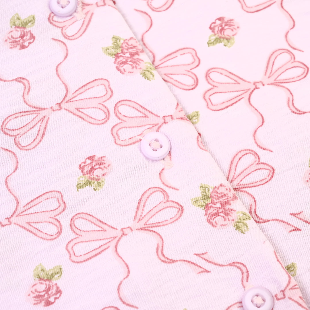 Girls Linen Viscose Nightwear-Bow & Flower-Lilac