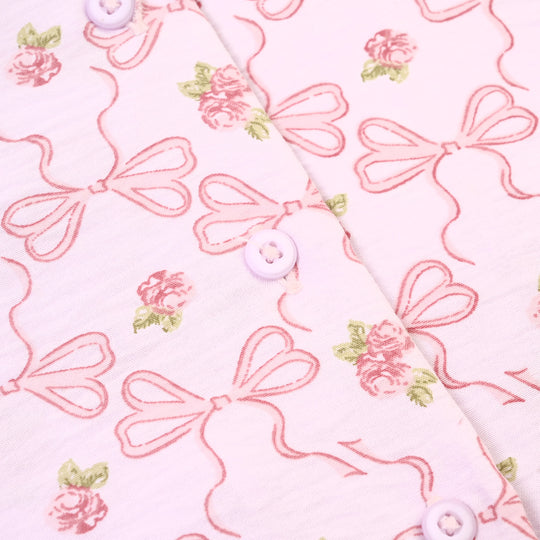 Girls Linen Viscose Nightwear-Bow & Flower-Lilac