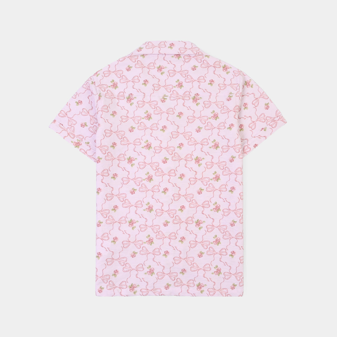 Girls Linen Viscose Nightwear-Bow & Flower-Lilac