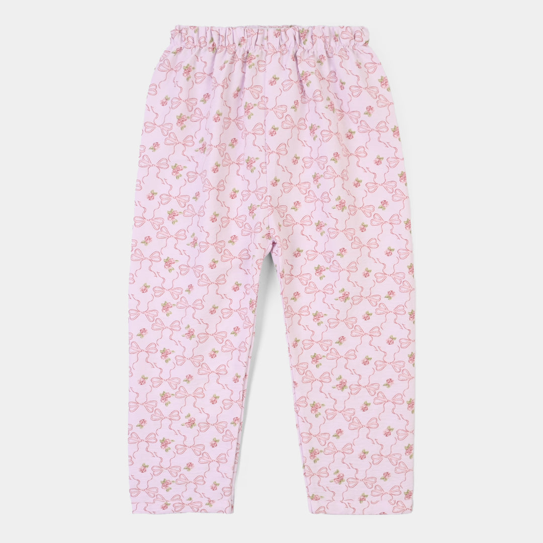 Girls Linen Viscose Nightwear-Bow & Flower-Lilac