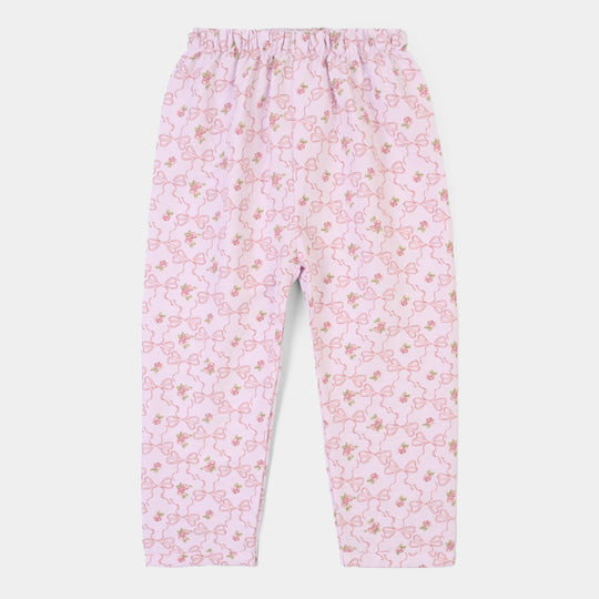 Girls Linen Viscose Nightwear-Bow & Flower-Lilac