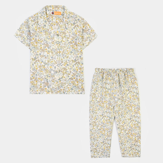 Girls Linen Viscose Nightwear-Floral-Light Green