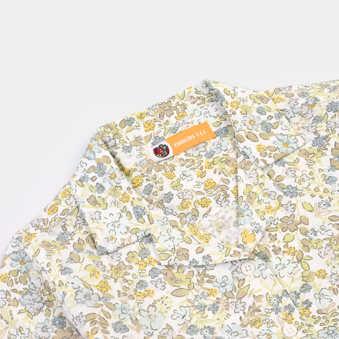 Girls Linen Viscose Nightwear-Floral-Light Green