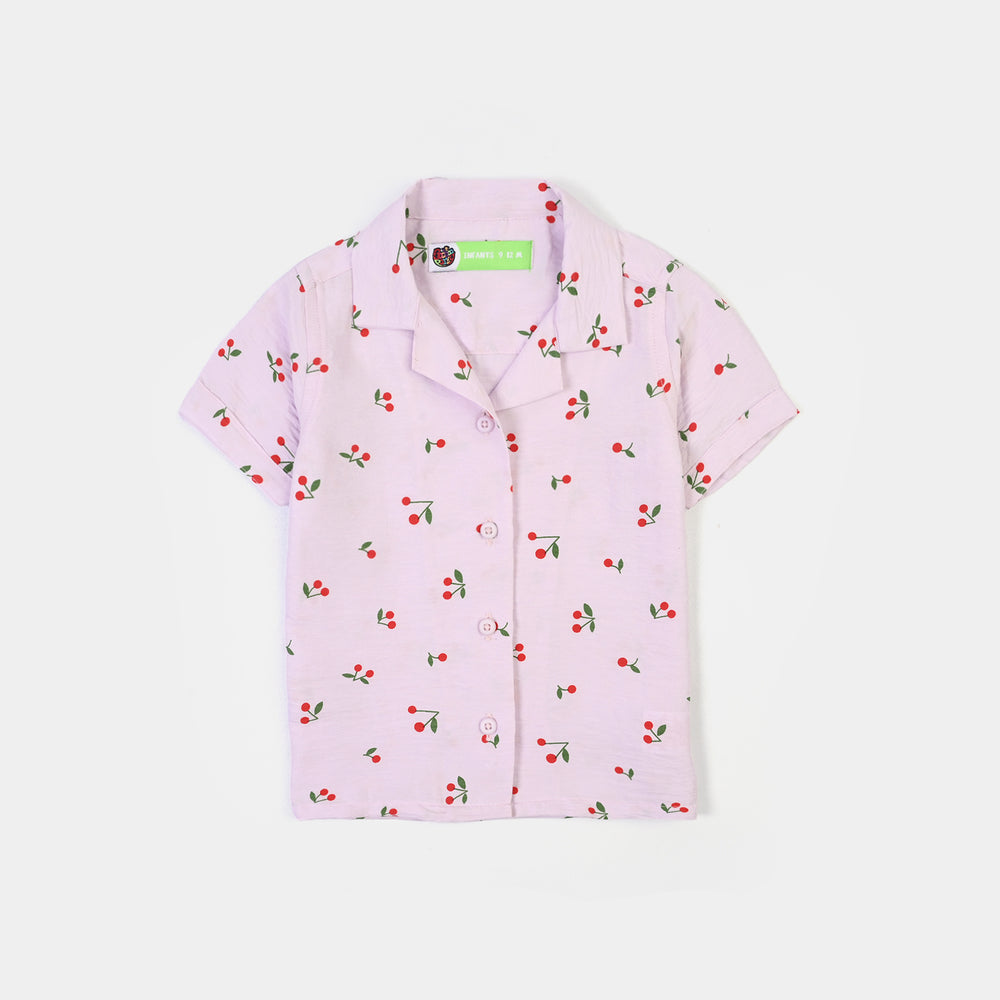 Infant Girls Linen Viscose Nightwear-Cherry-Lilac