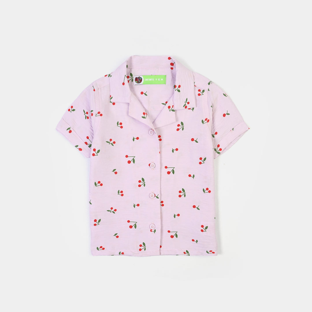 Infant Girls Linen Viscose Nightwear-Cherry-Lilac