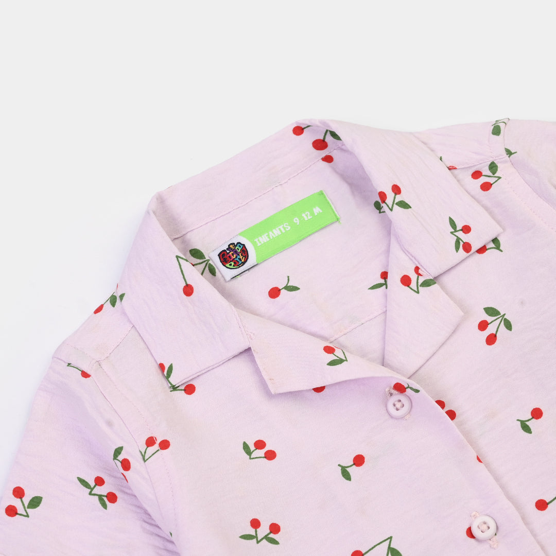 Infant Girls Linen Viscose Nightwear-Cherry-Lilac