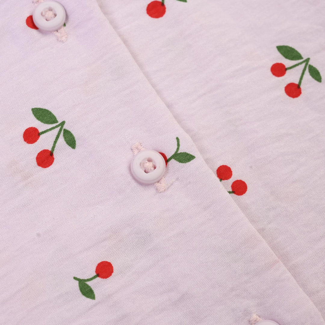Infant Girls Linen Viscose Nightwear-Cherry-Lilac