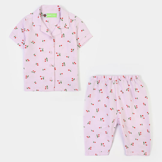 Infant Girls Linen Viscose Nightwear-Cherry-Lilac