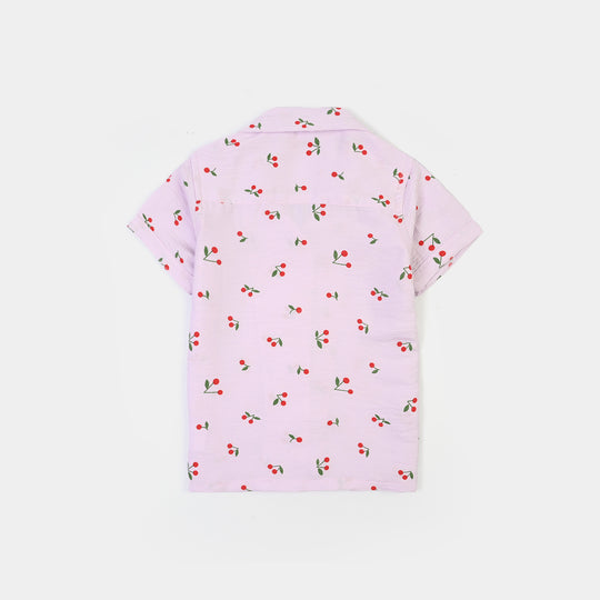 Infant Girls Linen Viscose Nightwear-Cherry-Lilac