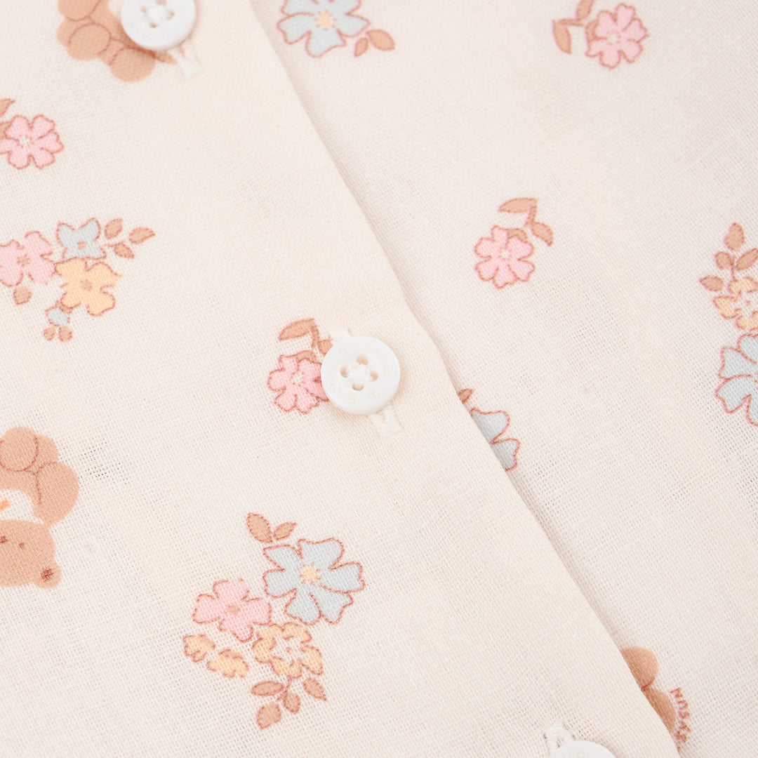 Infant Girls Linen Viscose Nightwear-Teddy Flora-Cream