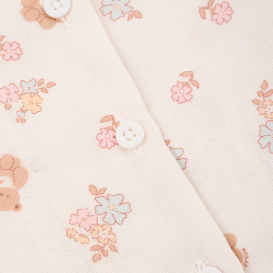 Infant Girls Linen Viscose Nightwear-Teddy Flora-Cream