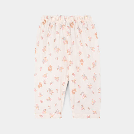 Infant Girls Linen Viscose Nightwear-Teddy Flora-Cream