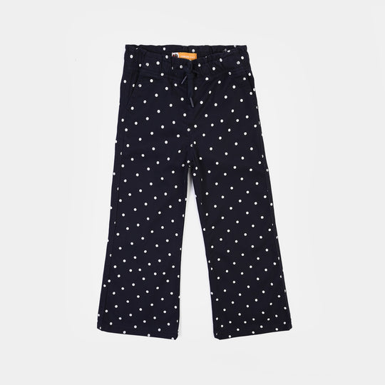 Girls Cotton Twill Pant Polka Dot-Blue