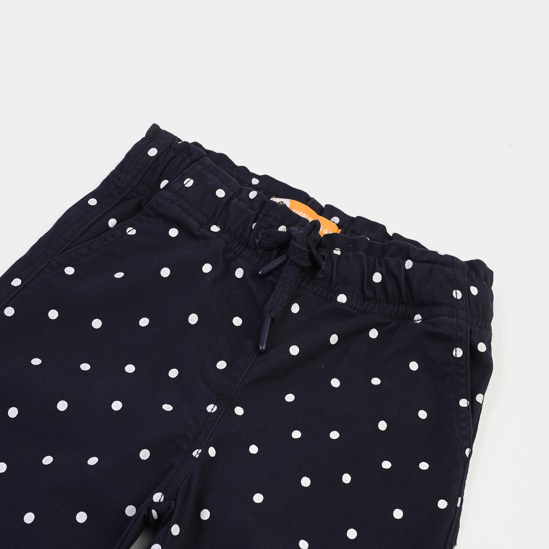 Girls Cotton Twill Pant Polka Dot-Blue