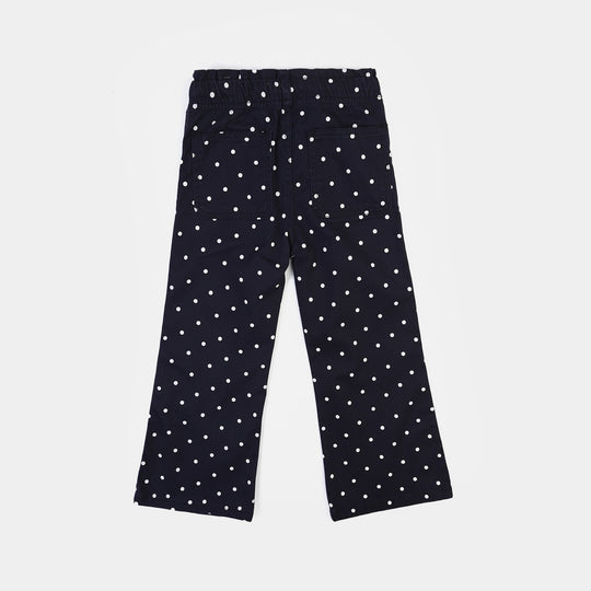 Girls Cotton Twill Pant Polka Dot-Blue
