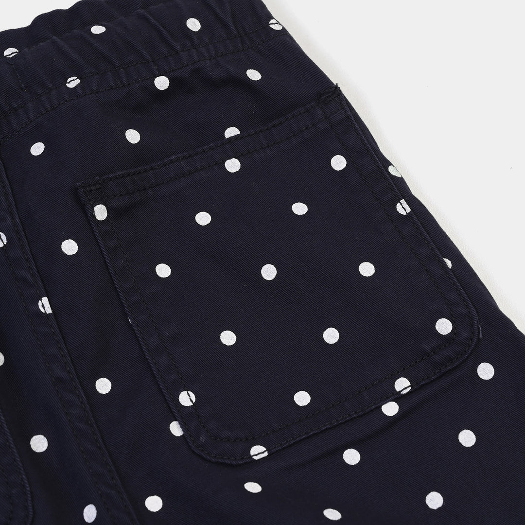 Girls Cotton Twill Pant Polka Dot-Blue