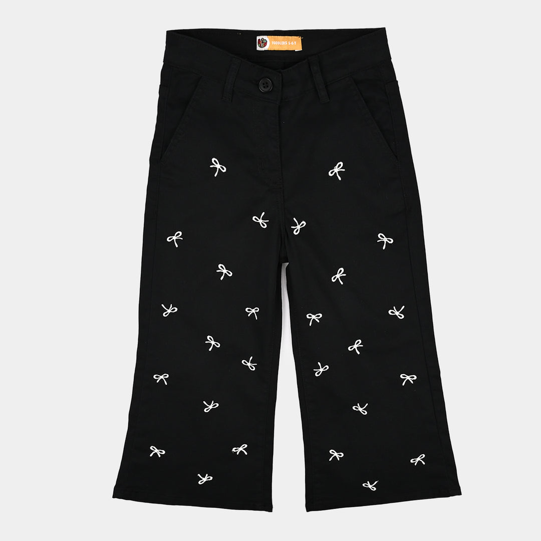 Girls Cotton Twill Pant Bow-BLACK