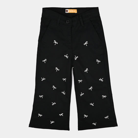Girls Cotton Twill Pant Bow-BLACK