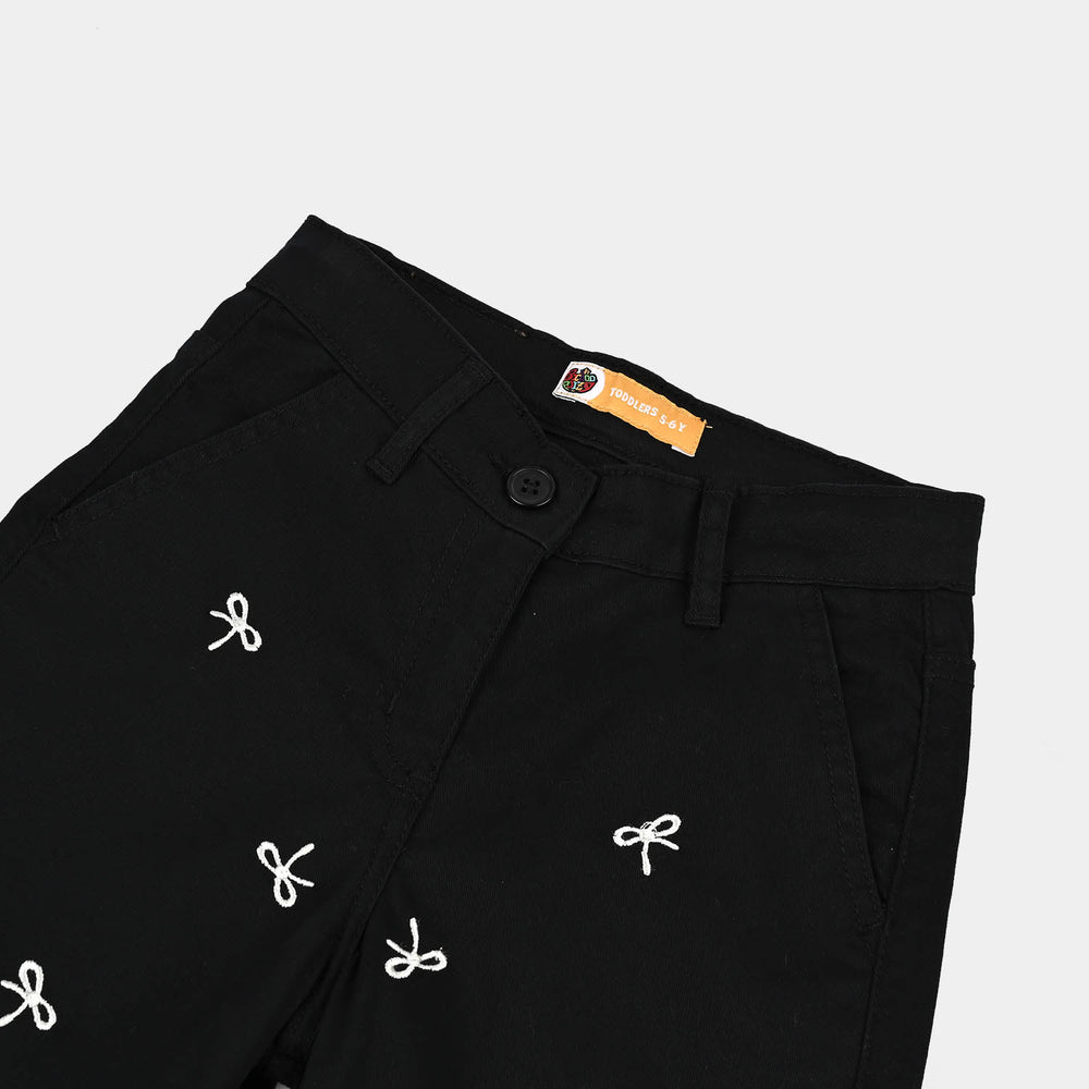 Girls Cotton Twill Pant Bow-BLACK