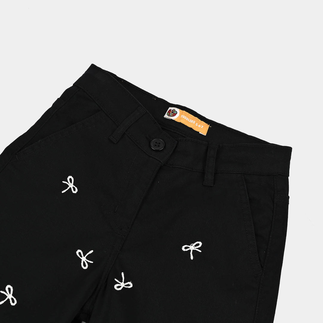 Girls Cotton Twill Pant Bow-BLACK