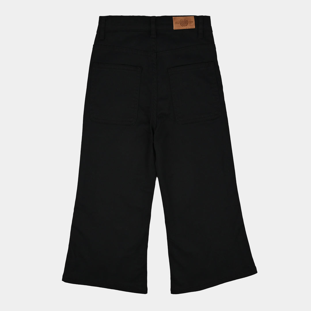 Girls Cotton Twill Pant Bow-BLACK