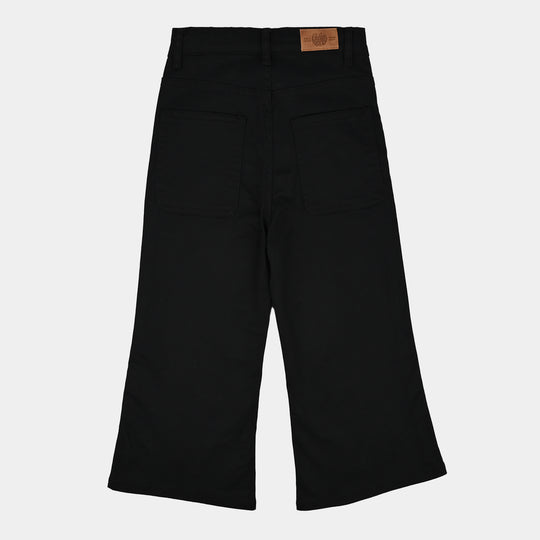 Girls Cotton Twill Pant Bow-BLACK