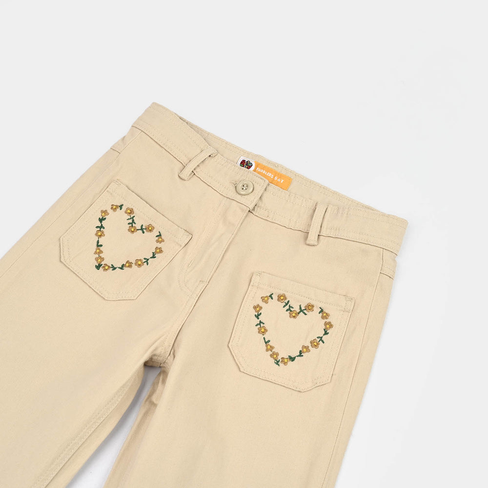 Girls Cotton Twill Pant Hearts-BEIGE