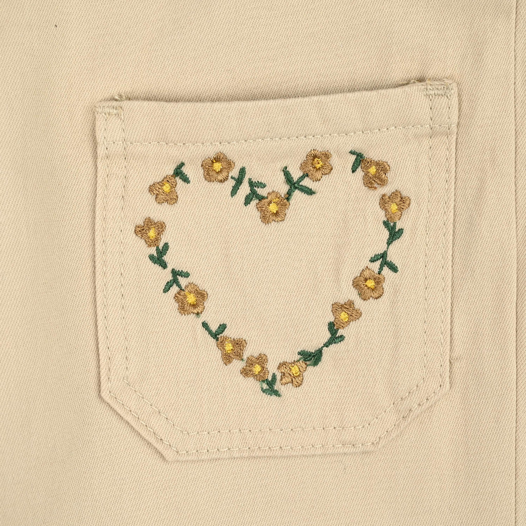 Girls Cotton Twill Pant Hearts-BEIGE