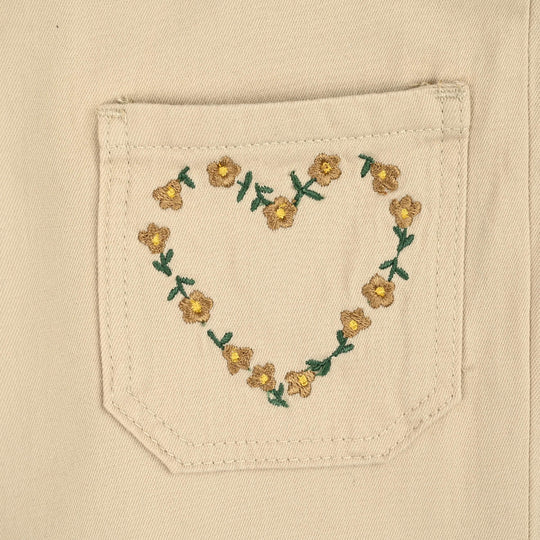 Girls Cotton Twill Pant Hearts-BEIGE