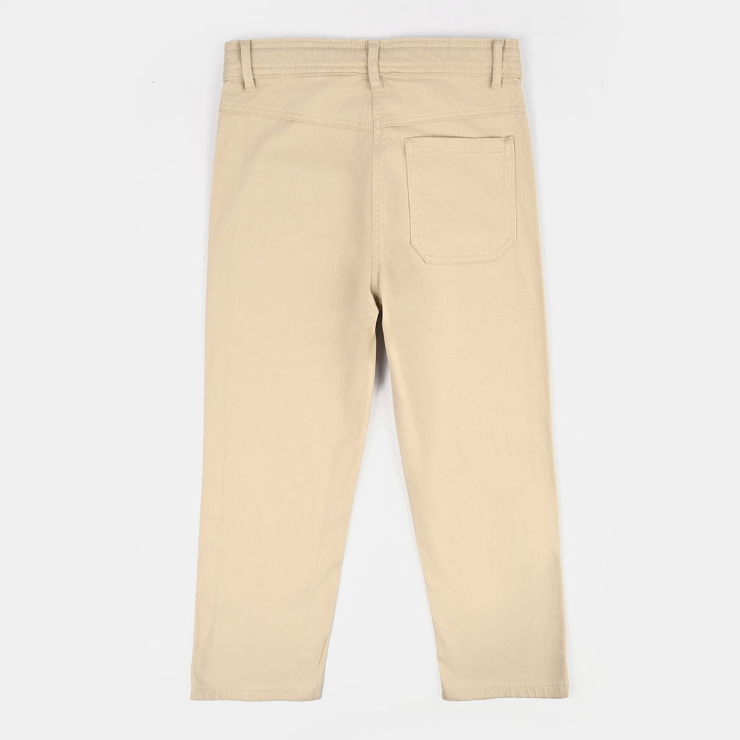 Girls Cotton Twill Pant Hearts-BEIGE